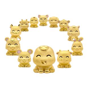 新航黄金十二生肖转运珠三合六合路路通DIY 配件3D串珠本命年金饰