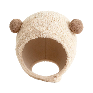 婴儿帽子秋冬2026新年毛绒帽男女宝宝超萌球球套头包耳帽纯色护耳