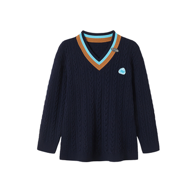 GEEEKPANDA套头撞色拼接V领毛衣