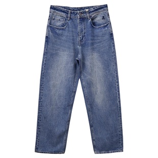 RE大直筒牛仔裤秋冬男女长裤子五袋裤美式砂洗纯棉休闲无弹法棍裤