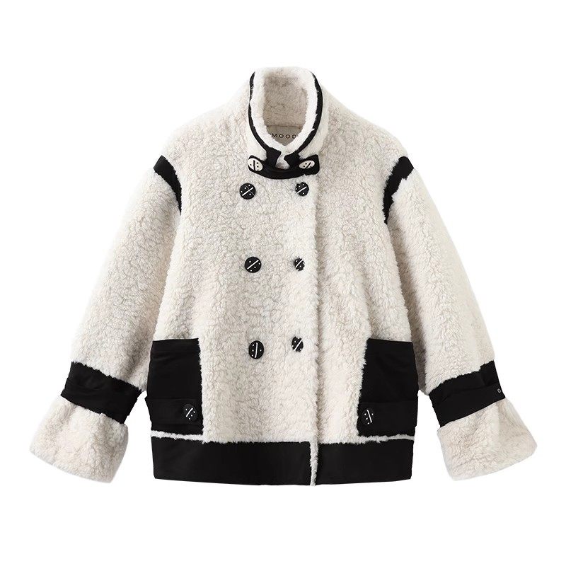 【白鹿同款】310MOOD秋冬新品复古休闲舒适保暖加厚拼接机车外套