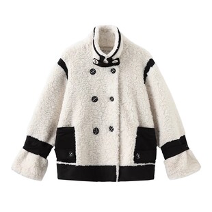 【白鹿同款】310MOOD秋冬新品复古休闲舒适保暖加厚拼接机车外套