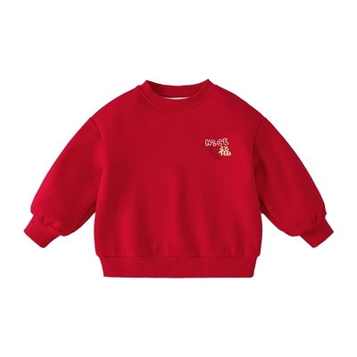 女童红色秋冬加厚亲子装一家三口保暖上衣男童冬款小宝宝加绒卫衣