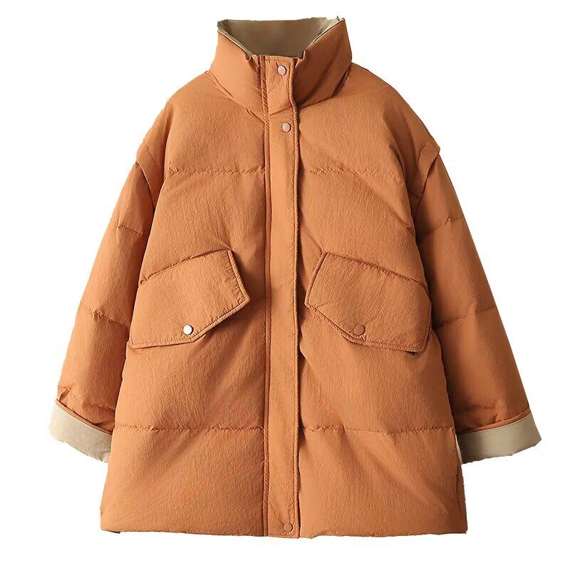 立领外套大码中长款羽绒服显瘦