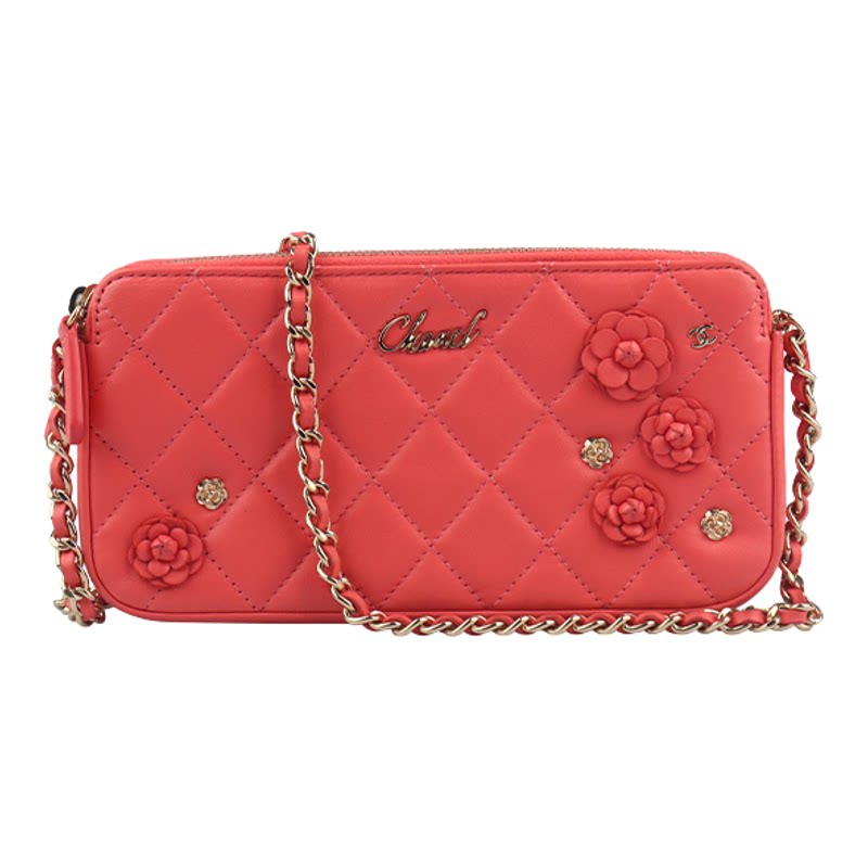 中古「85新」CHANEL香奈儿山茶花链条钱包粉红羊皮二手奢侈品包包