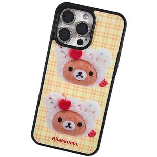 可爱黄复古格子奶轻松熊适用苹果手机壳iPhone12/131415promax黑边全包手机壳