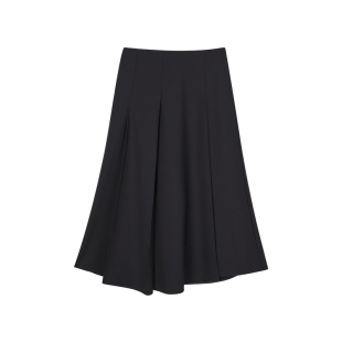 LESS春秋A型前后不对称褶长款腰裙女绵羊毛中长款半身裙2O9D10350