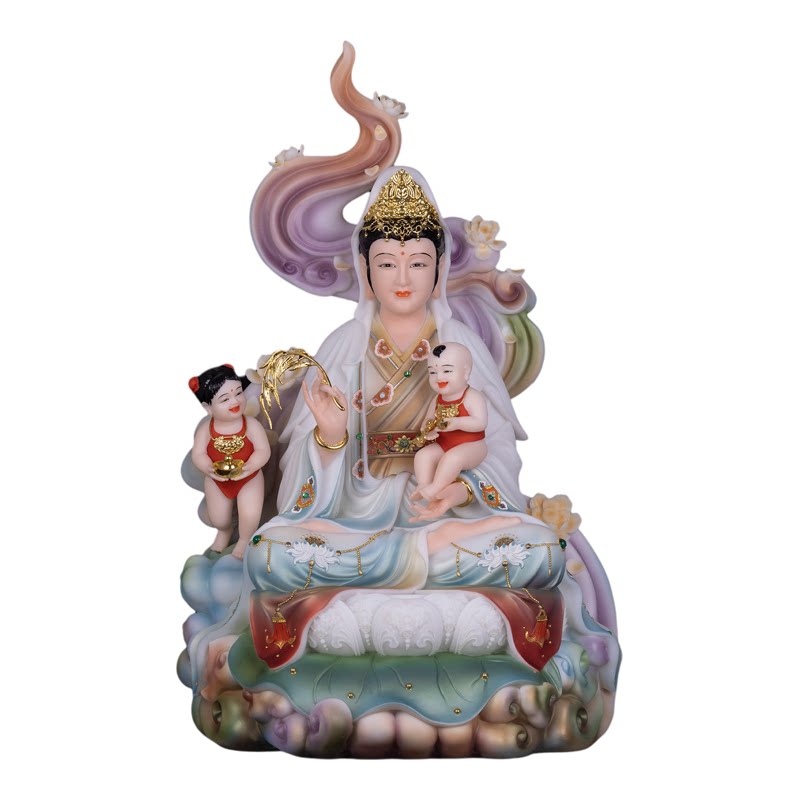 送子观音菩萨坐莲供奉佛像摆件