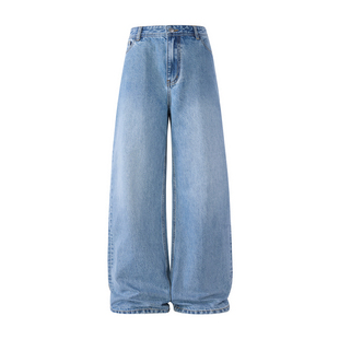 CHAN MONTH美式复古高街阔腿牛仔裤男12.8蛊司宽松直筒百搭长裤子