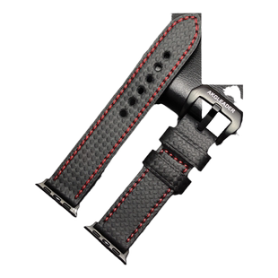 AKGLEADER正品碳纤维纹牛皮手表带适用苹果iwatch 8 ultra表带适用Apple Watch7/6/SE/5/4/3代原装潮腕带男士