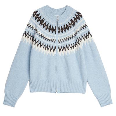 ELLE费尔岛花型拉链针织开衫