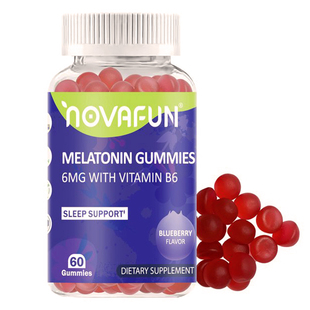 美国直邮NOVAFUN B6褪黑素软糖3MG蓝莓味睡眠辅助剂助眠深睡60粒