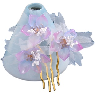 古风插梳花朵头饰古典捷克琉璃簪花饰品踏青写真发饰汉服发梳配饰