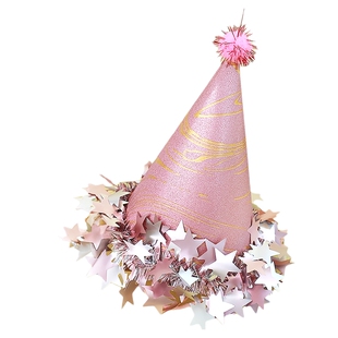 网红磨砂珠光生日帽蛋糕帽儿童成人女神创意派对毛球尖角帽子头饰