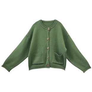 【岁月悠长】针织毛衣外套女2025早秋新款宽松针织衫绿色开衫外搭