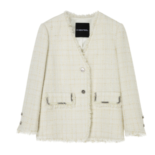 H·GENTEEL荷高新款春装女金属撞色链条流苏小香风短外套女