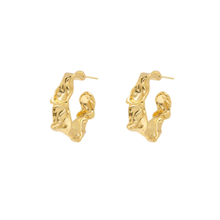 新款金属褶皱耳环女夸张独特漂亮精致气质高级大耳圈爆款金色耳饰