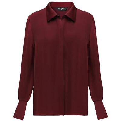 COCOBELLA光泽缎面酒红衬衫