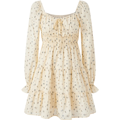 乐町春季新款浪漫抽褶连衣裙显瘦裙子C1FAE1526