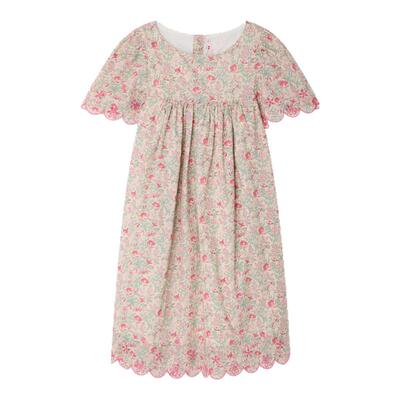 【新品】Bonpoint2026春夏女大童碎花花边短袖连身裙小樱桃童装