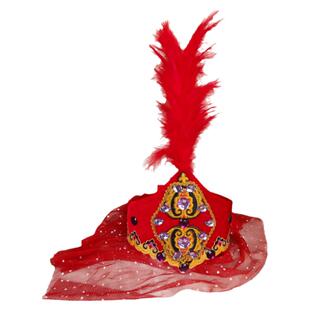 新疆舞蹈小花帽民族特色女带羽毛头纱帽哈萨克族民族风可调节头饰