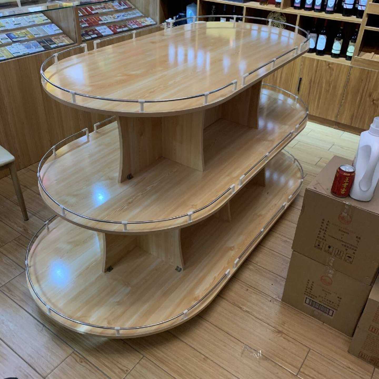圆形椭圆中岛柜玩具店母婴展示柜礼品货架陈列柜便利店货架红酒柜