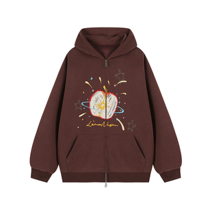 lemanism美式潮牌苹果涂鸦印花卫衣男款2026新款情侣款开衫外套女