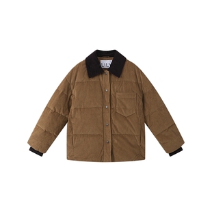 LILY2025冬新款女装巴恩风90鸭绒撞色灯芯绒羽绒服加厚保暖外套