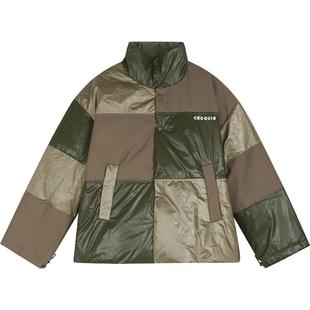 速写男装秋冬新款立领短款羽绒服宽松潮流设计不规则撞色拼接外套