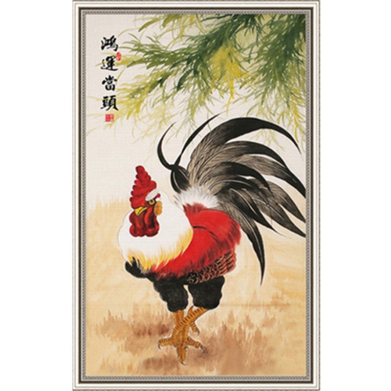 公鸡钻石绣鸿运当头客厅竖版新款