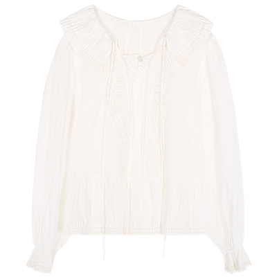 今屿花花白色法式衬衫女泡泡袖