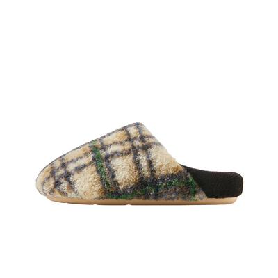 朴西南星复古格纹冬季保暖棉拖鞋