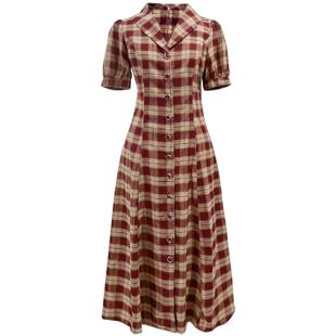 JUJU定制港风复古格子连衣裙通勤赫本风茶歇裙子显瘦优雅女夏