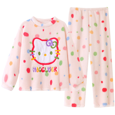 女童睡衣冬季珊瑚绒凯蒂猫家居服