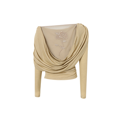 CNLEEWEI透视玫瑰绣花针织上衣