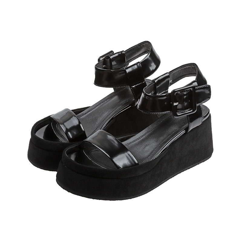 欧洲站女鞋2025夏季新款真皮厚底松糕一字扣高跟凉鞋女坡跟罗马鞋