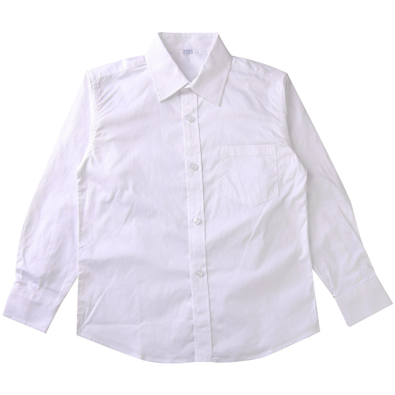 男童白衬衫长袖有口袋全纯棉白色衬衣孩儿童装春秋装学生校服班服