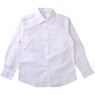 男童白衬衫长袖有口袋全纯棉白色衬衣孩儿童装春秋装学生校服班服