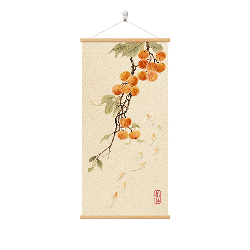 柿柿如意正对门入户画新中式九鱼图玄关装饰画招财纳福楼梯间挂画