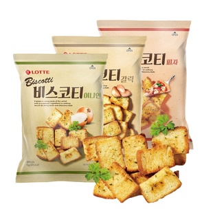 韩国进口乐天蒜香葱香烤面包片干70g披萨味酥脆零食非油炸食品