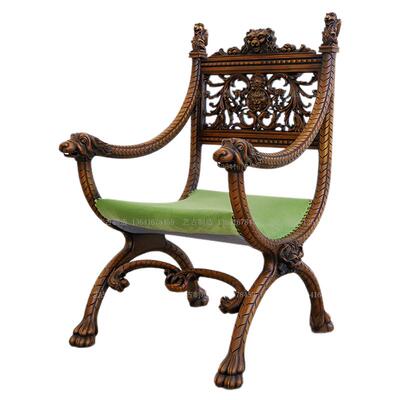 法式复古实木榫卯重工雕花狮子但丁椅欧洲西洋古典休闲椅电脑椅