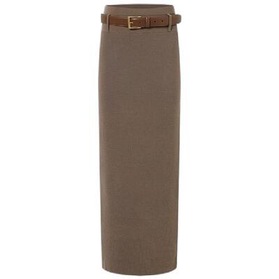 LEEWEI X LOOKNOW2025年秋季新款可拆PU皮带合体毛织长半裙女