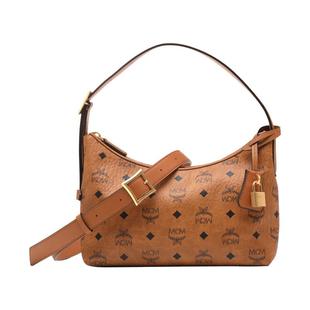 【自营】MCM经典logo印花休闲女士单肩手提斜挎包hobo腋下包棕色