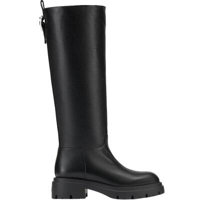 SW厚底束带圆头低跟长筒靴女