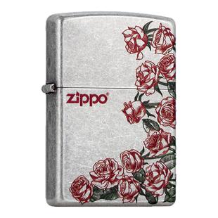 ZIPPO打火机正品仿古银热恋玫瑰之约防风煤油火机生日礼物送男友