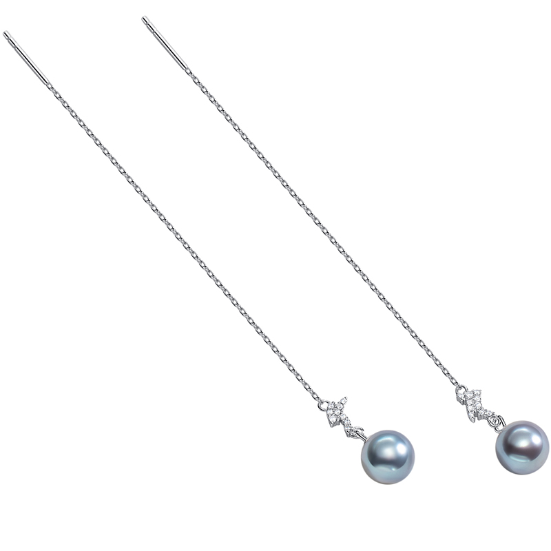 南珠宫925银真多麻海水珍珠耳环强光近圆送女友C-E074SN-Y