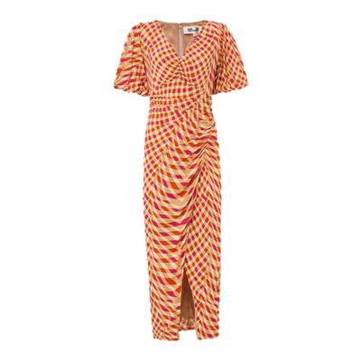 [新品再降]DVF2026春夏新款度假橘色海浪几何纹轻薄连衣裙DS1U025