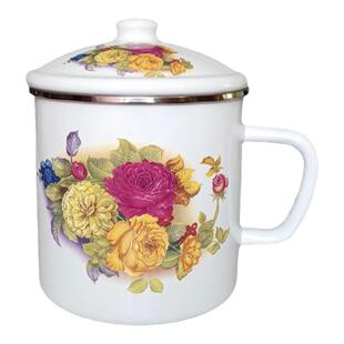 老式包边搪瓷珐琅杯带盖茶缸子大容量泡面杯怀旧复古铁杯子