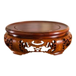 非洲酸枝木圆形茶壶鱼缸佛像花瓶花盆底座木质奇石实木托架摆件座