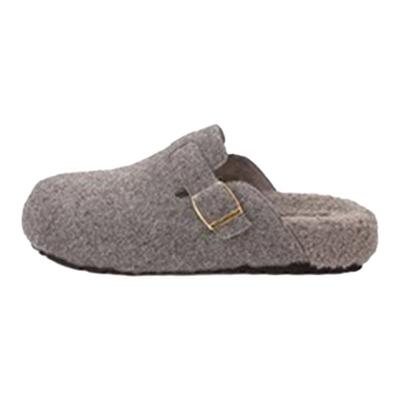 【足弓支撑】灰色勃肯鞋加绒毛毛鞋女秋冬毛毡半拖鞋厚底博肯棉鞋
